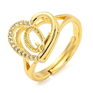 Heart with Letter Rack Plating Brass Micro Pave Cubic Zirconia Adjustable Rings for Women, Lead Free & Cadmium Free, Real 18K Gold Plated, Letter Q, Inner Diameter: 16mm(RJEW-I105-06G-Q)