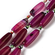Natural Agate Beads Strands, Dyed & Heated, Rice, Old Rose, 29.5~34x9.5~13.5mm, Hole: 2.5mm, about 10pcs/strand, 16''(41cm)(G-K334-01B)