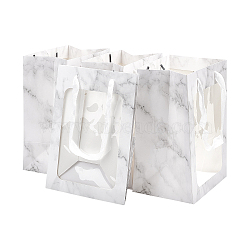 Flower Bouquet Paper Gift Bags, Portable Kraft Paper Tote Shopping Bag, with PVC Transparent Window and Handles, Party Gift Wrapping Bags, Rectangle with Marble Pattern, WhiteSmoke, 18x13x25cm(ABAG-WH0005-46B-04)