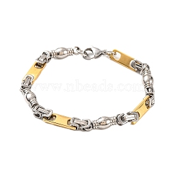 201 Stainless Steel Barrel Byzantine Chain Bracelets, with 304 Stainless Steel Clasps, Golden & Stainless Steel Color, 8-1/4 inch(21cm)(BJEW-B078-133GP)