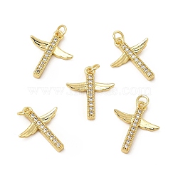 Brass Micro Pave Clear Cubic Zirconia Connector Charms, Cross Wing Links, Real 18K Gold Plated, 20x17x2.5mm, Hole: 1mm(KK-E068-VB258)