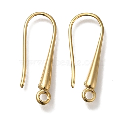 Brass Earring Hooks, Cadmium Free & Lead Free, Real 24K Gold Plated, 20x8x2mm, Hole: 1.6mm, Pin: 0.8mm(KK-H502-15G)