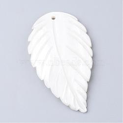 Freshwater Shell Big Pendants, Leaf, White, 78~81x45~50x4~10mm, Hole: 3mm (SHEL-S249-02)