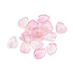 Two-Tone Transparent Glass Charms, Leaf, Pearl Pink, 13.5x10.5x3.5mm, Hole: 1.2mm(GLAA-H016-15G)