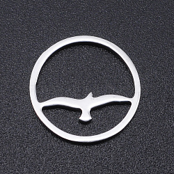 Tarnish Resistant 201 Stainless Steel Links Rings, Ring with Bird, Stainless Steel Color, 15x1mm(STAS-N090-JN841-1)