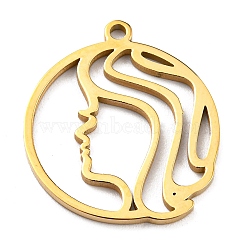 304 Stainless Steel Pendants, Real 18K Gold Plated, Laser Cut, Flat Round with 12 Constellations Sign Charm, Virgo, 22x20x1mm, Hole: 1.6mm(STAS-Z043-01F)