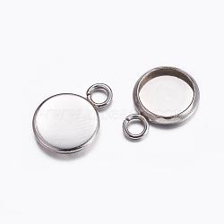304 Stainless Steel Pendant Cabochon Settings, Plain Edge Bezel Cups, Flat Round, Stainless Steel Color, Tray: 8mm, 14x10x2mm, Hole: 2.5mm(STAS-K146-054-8mm)