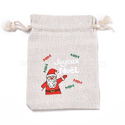 Christmas Cotton Cloth Storage Pouches, Rectangle Drawstring Bags, for Candy Gift Bags, Santa Claus, 13.8x10x0.1cm(ABAG-M004-02I)