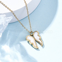 304 Stainless Steel with Plastic Imitation Shell Wing Pendant Necklaces for Women, Ion Plating(IP), Golden, 17.87 inch(45.4cm)(NJEW-Z065-01G)