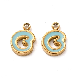 304 Stainless Steel Enamel Charms, Real 14K Gold Plated, Letter, Letter G, 8x6x1.3mm, Hole: 1.2mm(STAS-L022-292G-G)