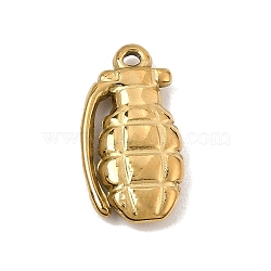 304 Stainless Steel Pendants, Grenade Charms, Ion Plating(IP), Real 18K Gold Plated, 19.5x10.5x3.5mm, Hole: 1.3mm(SA-CBA0563-02G)