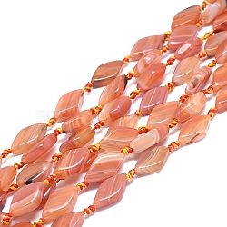 Natural Banded Agate/Striped Agate Beads Strands, Dyed & Heated, Rhombus, Dark Orange, 22~25x11~13x5~7mm, Hole: 1.8mm, about 16pcs/Strand, 16.14 inch(41cm)(G-L544-052)