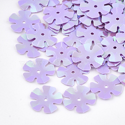 Ornament Accessories, PVC Plastic Paillette/Sequins Beads, Flower, Lilac, 13.5~14x13.5~14x0.6mm, Hole: 1.4mm, about 10000pcs/500g(PVC-S033-08E)