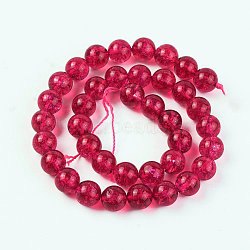 Dyed Round Natural Crackle Quartz Beads Strands, Deep Pink, 10mm, Hole: 1mm, about 38pcs/strand, 15.5 inches(G-K084-10mm-02A)