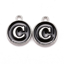Platinum Plated Alloy Charms, Cadmium Free & Lead Free, with Enamel, Enamelled Sequins, Flat Round with Letter, Letter.C, 14x12x2mm, Hole: 1.5mm(ENAM-S118-02C-P)