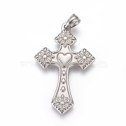 304 Stainless Steel Big Pendants, Cross, Stainless Steel Color, 50.5x30.5x3mm, Hole: 4.5x6.5mm(X-STAS-E449-34P)