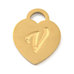 Ion Plating(IP) 304 Stainless Steel Pendants, Laser Cut, Heart with Letter Charm, Golden, Letter V, 15x12x1mm, Hole: 3x3.5mm(FIND-M017-01G-V)