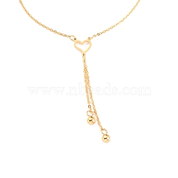 304 Stainless Steel Lariat Necklaces, Pendant Necklaces, with Lobster Claw Clasps, Heart & Round, Golden, 16.25 inch(41.3cm)(NJEW-O122-03G)