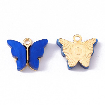 Alloy Enamel Pendants, Butterfly, Light Gold, Blue, 14x16.5x3mm, Hole: 1.6mm