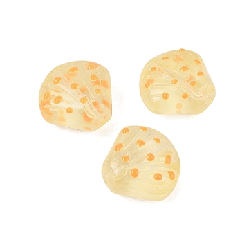 Transparent Glass Beads, Hand Drawn Beads, Shell Shape, Lemon Chiffon, 18x18.5x10mm, Hole: 1.2mm