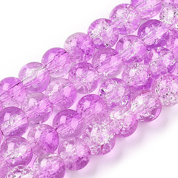 Baking Painted Crackle Glass Bead Strands, Two Tone, Round, Dark Violet, 8mm, Hole: 1.3~1.6mm, about 100pcs/strand, 31.4 inch