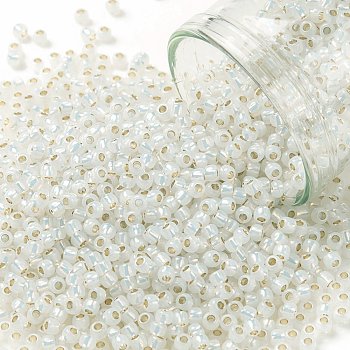 TOHO Round Seed Beads, Japanese Seed Beads, (PF2100) PermaFinish White Opal Silver Lined, 8/0, 3mm, Hole: 1mm, about 220pcs/10g