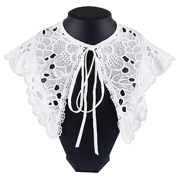 1Pc Polyester Computerized Embroidery Collar, Detachable Lace Neckline Trim, with Rope, Garment Accessories, White, 1430x140x1mm