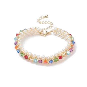 Glass Imitation Pearl & Bicone Beaded Bracelets, Colorful, 6-3/8~6-5/8 inch(16.3~16.8cm)