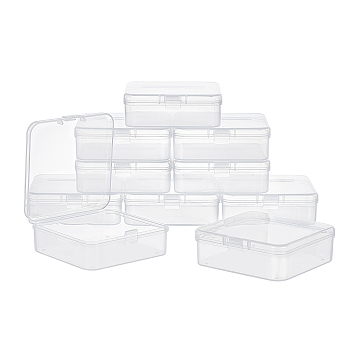 Transparent Plastic Bead Containers, with Hinged Lids, Square, Clear, 7.5x7.5x2.6cm