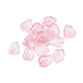 Two-Tone Transparent Glass Charms, Leaf, Pearl Pink, 13.5x10.5x3.5mm, Hole: 1.2mm