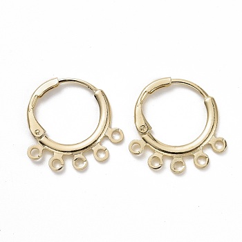 Brass Huggie Hoop Earrings for Women, with 5 Loops, Golden, 12 Gauge, 18.5x18.5x2mm, Pin: 0.8mm, Hole: 1.6mm
