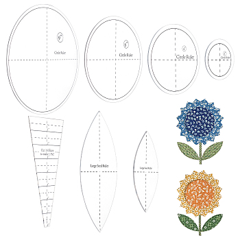 Acrylic Sunflower Quilting Rulers Set, Trapezoid/Horse Eye/Round Templates, Transparent Patchwork Sewing Cutting Craft Ruler DIY Tools, Clear, 63~243x59~243x2~2.5mm, 7pcs/set