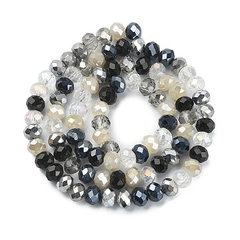 Electroplate Glass Beads Strands, Faceted, Rondelle, Black, 5.5~6x5mm, Hole: 1mm, about 90~92pcs/strand, 16.54 inch~16.93 inch(42~43cm)