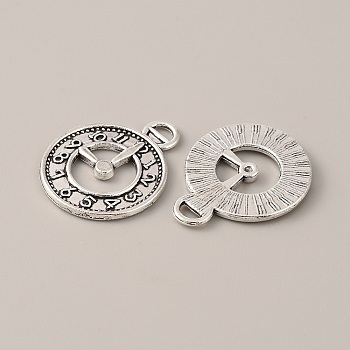 Tibetan Style Alloy Pendants, Clock, Antique Silver, 25.5x20.5x1.8mm, Hole: 1.6x3.5mm