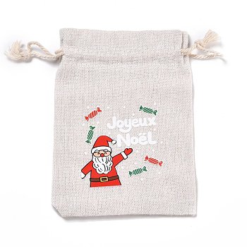 Christmas Cotton Cloth Storage Pouches, Rectangle Drawstring Bags, for Candy Gift Bags, Santa Claus, 13.8x10x0.1cm