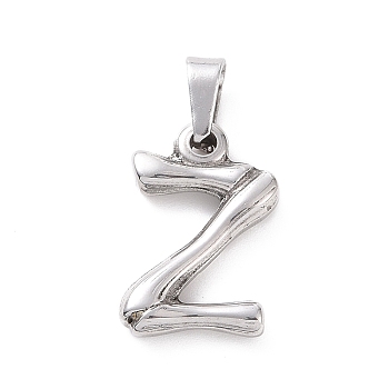 304 Stainless Steel Pendants, Bamboo Style, Stainless Steel Color, Letter.Z, 18x11.5x3mm, Hole: 3x7mm
