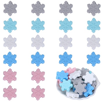 20Pcs 5 Colors Snowflake Food Grade Eco-Friendly Silicone Beads, Chewing Beads For Teethers, DIY Nursing Necklaces Making, Mixed Color, 29.5x26x8.5mm, Hole: 2mm, 4pcs/color