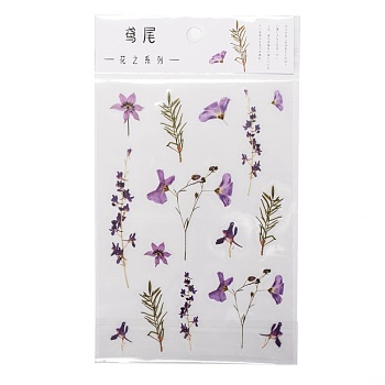 Flower Pattern Waterproof Self Adhesive Hot Stamping Stickers, DIY Hand Account Photo Album Decoration Sticker, Medium Purple, 15x10.5x0.05cm