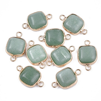 Natural Green Aventurine Links connectors, with Brass Findings, Square, Golden, 21x13x5~5.5mm, Hole: 2.5mm