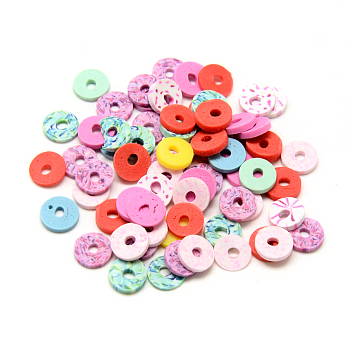Handmade Polymer Clay Beads, Disc/Flat Round, Heishi Beads, Mixed Color, 7~7.5x1~2mm, Hole: 2mm, about 333pcs/20g