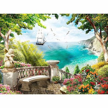 DIY Scenery 5D Full Drill Diamond Painting Kits, including Resin Rhinestones, Diamond Sticky Pen, Tray Plate and Glue Clay, Sailboat Pattern, 300x400mm