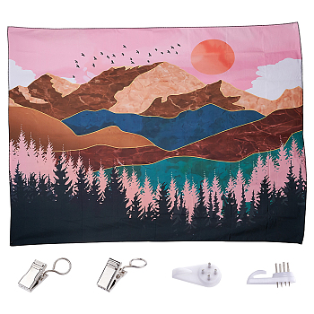 Polyester Decorative Wall Tapestry, with Plastic Non-Trace Wall Picture Hooks and Iron Curtain Clips, for Home Decoration, Rectangle, Colorful, Mountain Pattern, 59-1/8x78-3/4 inch(150x200cm)
