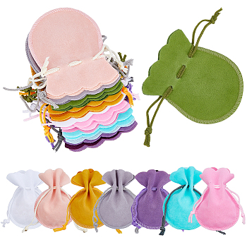 48Pcs 8 Colors Calabash Velvet Jewelry Storage Drawstring Pouches, Christmas Wedding Party Gift Packing Bags, Mixed Color, 9x7x0.1cm, 6pcs/color