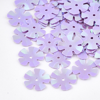 Ornament Accessories, PVC Plastic Paillette/Sequins Beads, Flower, Lilac, 13.5~14x13.5~14x0.6mm, Hole: 1.4mm, about 10000pcs/500g