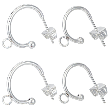 20Pcs 2 Size 304 Stainless Steel Ring Stud Earrings Findings, Half Hoop Earrings Findings with Loops, with 20Pcs Brass Friction Ear Nut, Silver, 15.5~19x12.5~16x2.4~3mm, Hole: 2.5mm, Pin: 0.7~0.8mm, 10Pcs/size