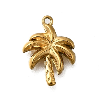 304 Stainless Steel Charms, Coconut Tree Charm, Ion Plating(IP), Real 18K Gold Plated, 14.5x10.5x2.5mm, Hole: 1mm