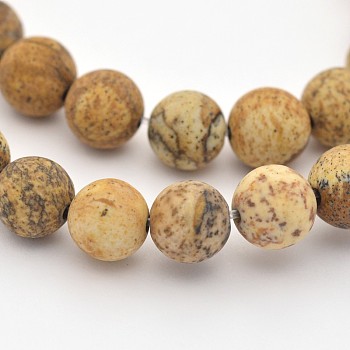 Natural Picture Jasper Beads Strands, Frosted, Round, 8mm, Hole: 1mm, about 45pcs/strand, 15 inch