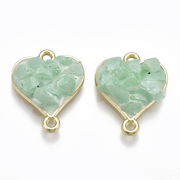 Alloy Links connectors, with Gemstone and Enamel, Heart, Light Gold, Aquamarine, 20x16x6mm, Hole: 1.5mm