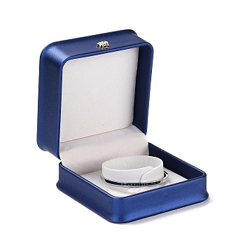 PU Leather Jewelry Box, with Reain Crown, for Bracelet Packaging Box, Square, Medium Blue, 9.6x9.4x5.2cm