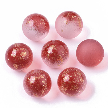 Transparent Spray Painted Frosted Glass Beads, with Golden Foil, No Hole/Undrilled, Round, FireBrick, 14mm
